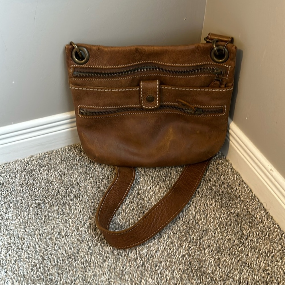 Roots Brown Leather Crossbody Bag